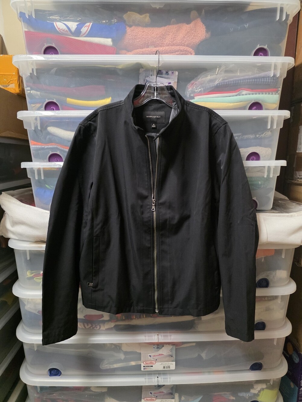 Banana Republic Men's Black Full Zip Stand-Up Collar Jacket Pockets Size M